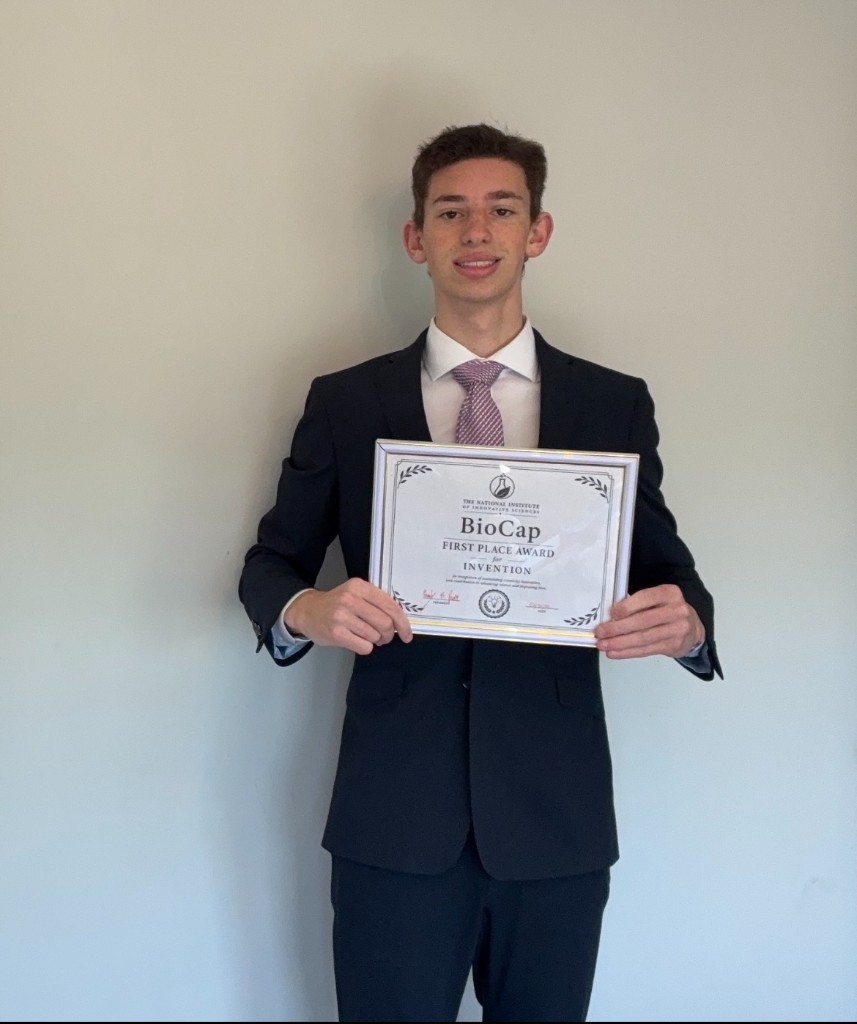 First Place Award for Invention from The National Institute of Innovative Sciences — BioCap certificate