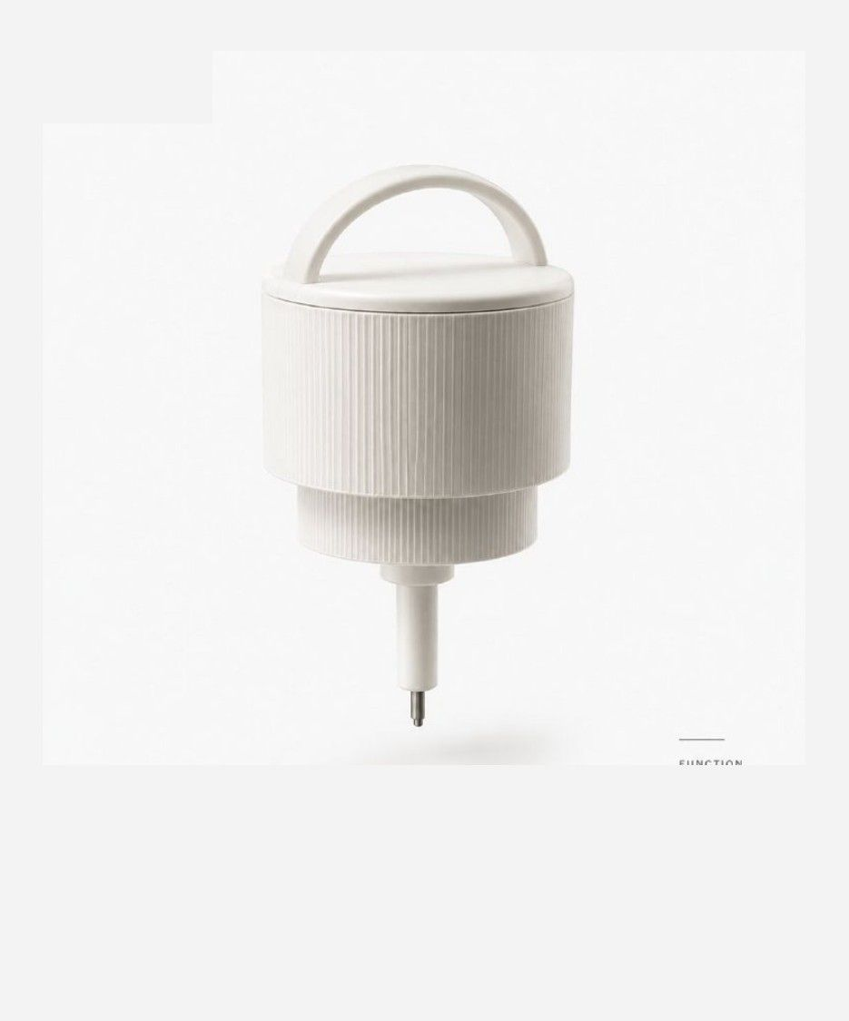 BioCap product render — a white 3D-printed milk cap with conductivity probe